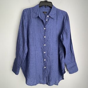 Talbots 100% Linen Shirt Women's Size PM Blue Long Sleeve Button Up Coastal